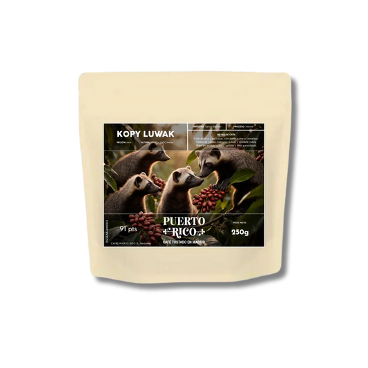 Paquete de café Kopi Luwak edición especial de Cafés Puerto Rico, grano de origen 100% Indonesia, tostado artesanal, edición limitada